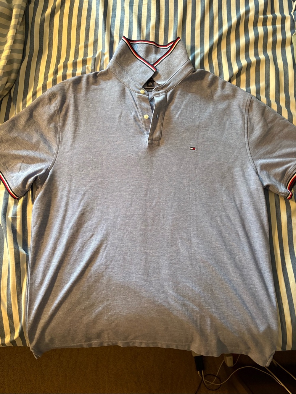 Tommy Hilfiger Heather Light Blue Polo with Red-White-Blue Trim